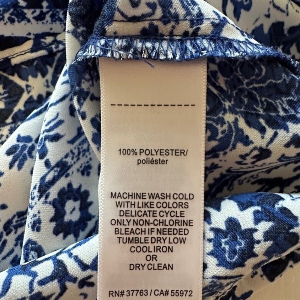 Laundry by Shelli Segal Blouse Women Blue Damask Sleeveless Boho Coastal Chic XL - Picture 4 of 7